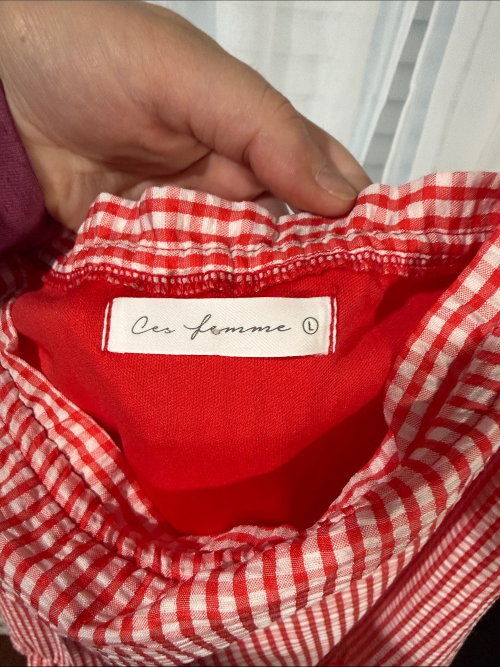 Ces Femme Red and White Gingham Dress with Tie Straps - Picture 2 of 3